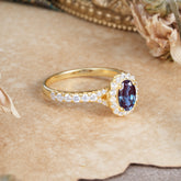 1 Carat Oval Cut Alexandrite Engagement Ring Half Eternity Halo Promise Ring